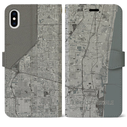 【フォートローダーデール（アメリカ）】地図柄iPhoneケース（手帳タイプ）モノトーン・iPhone XS Max 用