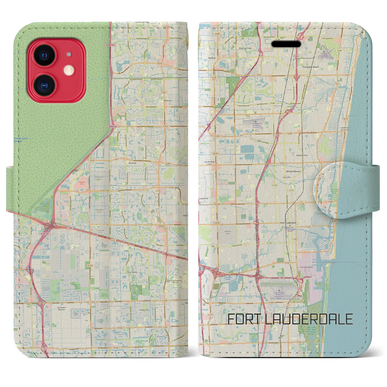 【フォートローダーデール】地図柄iPhoneケース（手帳両面タイプ・ナチュラル）iPhone 11 用