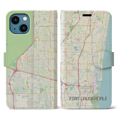 【フォートローダーデール（アメリカ）】地図柄iPhoneケース（手帳タイプ）ナチュラル・iPhone 13 用