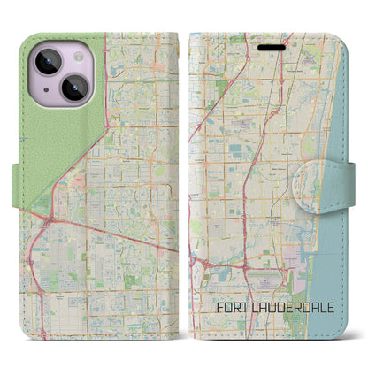 【フォートローダーデール（アメリカ）】地図柄iPhoneケース（手帳タイプ）ナチュラル・iPhone 14 用