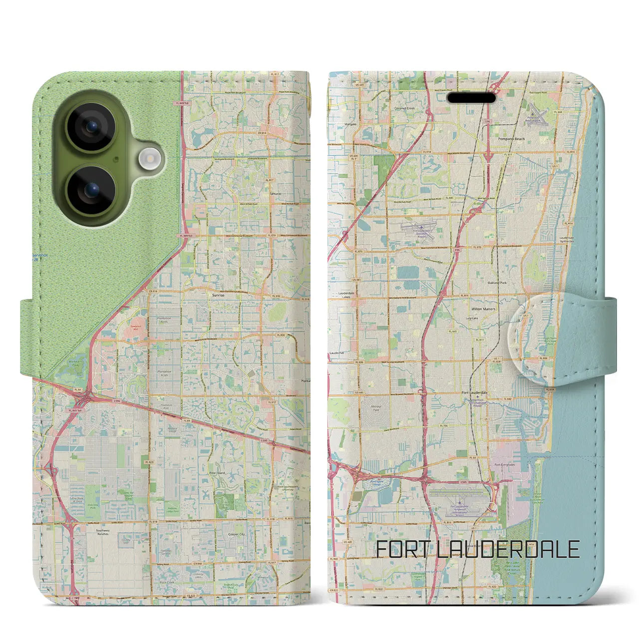 【フォートローダーデール（アメリカ）】地図柄iPhoneケース（手帳タイプ）