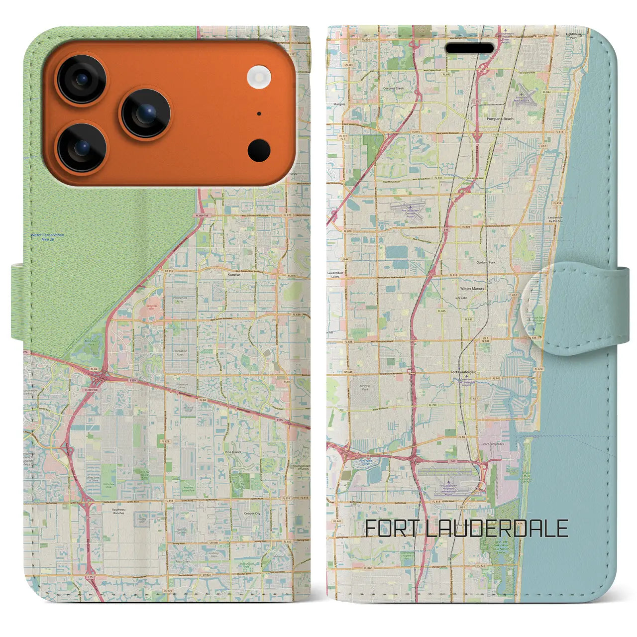 【フォートローダーデール（アメリカ）】地図柄iPhoneケース（手帳タイプ）