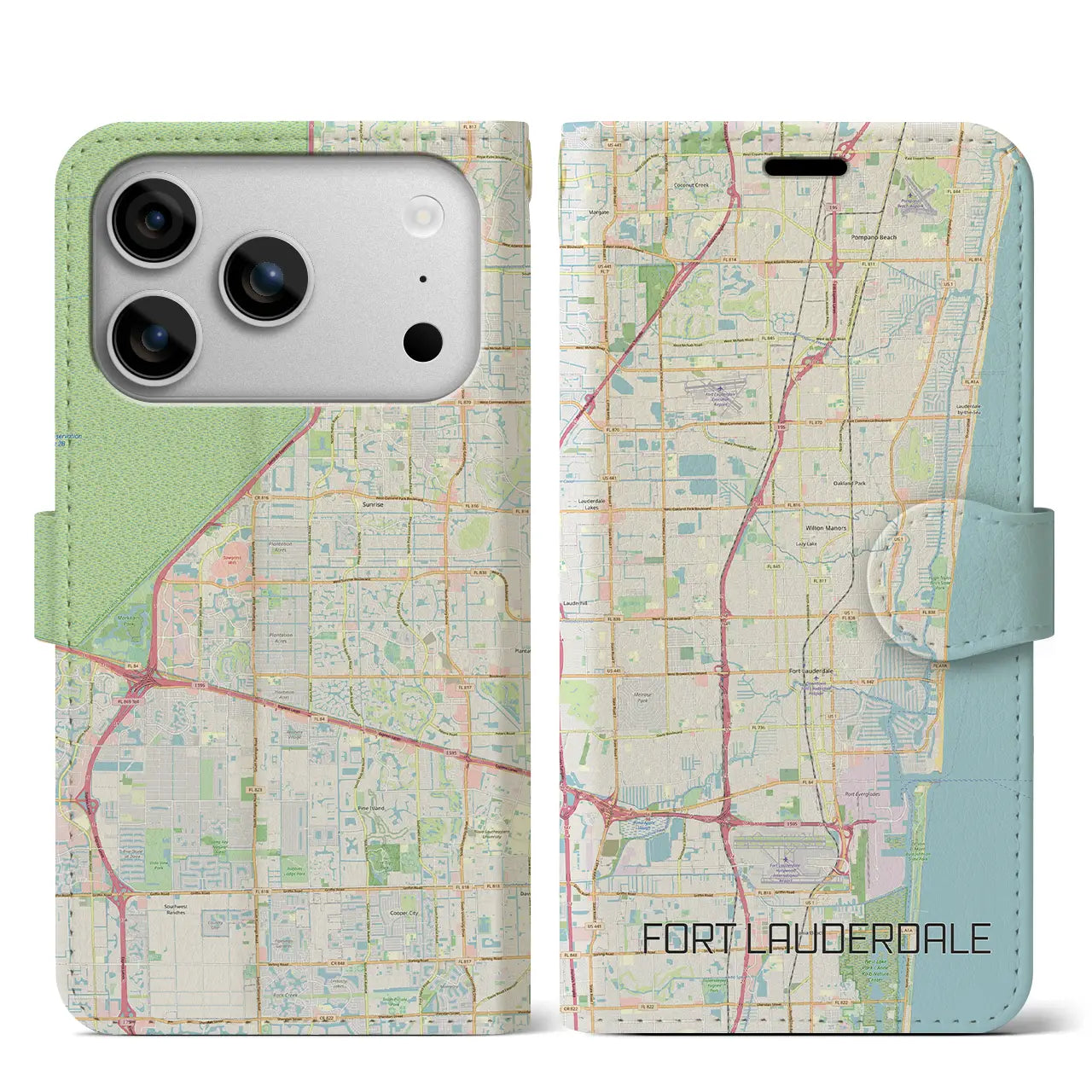 【フォートローダーデール（アメリカ）】地図柄iPhoneケース（手帳タイプ）