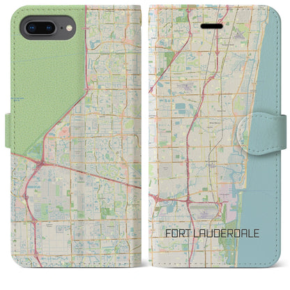 【フォートローダーデール（アメリカ）】地図柄iPhoneケース（手帳タイプ）ナチュラル・iPhone 8Plus /7Plus / 6sPlus / 6Plus 用