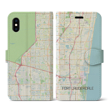 【フォートローダーデール（アメリカ）】地図柄iPhoneケース（手帳タイプ）ナチュラル・iPhone XS / X 用