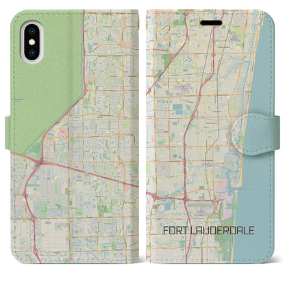 【フォートローダーデール（アメリカ）】地図柄iPhoneケース（手帳タイプ）ナチュラル・iPhone XS Max 用