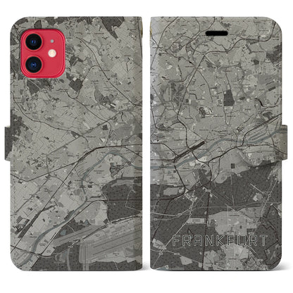 【フランクフルト（ドイツ）】地図柄iPhoneケース（手帳タイプ）モノトーン・iPhone 11 用