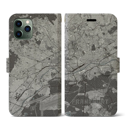 【フランクフルト（ドイツ）】地図柄iPhoneケース（手帳タイプ）モノトーン・iPhone 11 Pro 用