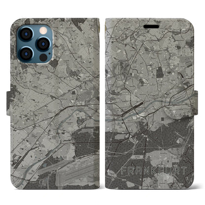 【フランクフルト（ドイツ）】地図柄iPhoneケース（手帳タイプ）モノトーン・iPhone 12 / 12 Pro 用