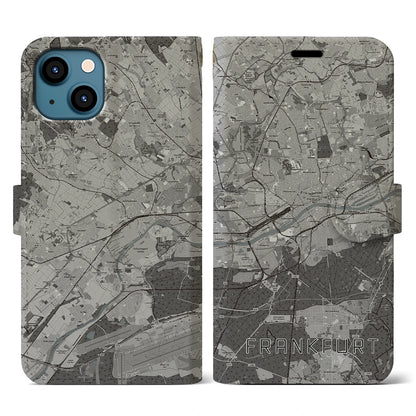 【フランクフルト（ドイツ）】地図柄iPhoneケース（手帳タイプ）モノトーン・iPhone 13 用