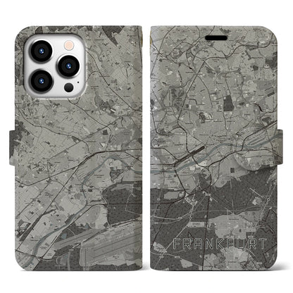 【フランクフルト（ドイツ）】地図柄iPhoneケース（手帳タイプ）モノトーン・iPhone 13 Pro 用