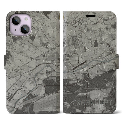 【フランクフルト（ドイツ）】地図柄iPhoneケース（手帳タイプ）モノトーン・iPhone 14 用