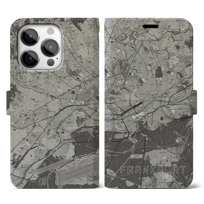 【フランクフルト（ドイツ）】地図柄iPhoneケース（手帳タイプ）モノトーン・iPhone 14 Pro 用