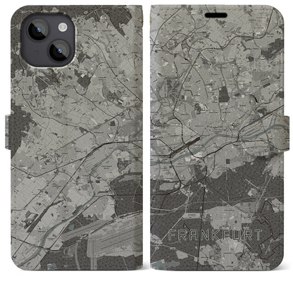 【フランクフルト（ドイツ）】地図柄iPhoneケース（手帳タイプ）モノトーン・iPhone 14 Plus 用