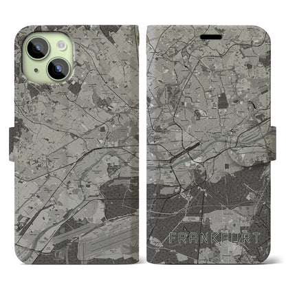 【フランクフルト（ドイツ）】地図柄iPhoneケース（手帳タイプ）モノトーン・iPhone 15 用