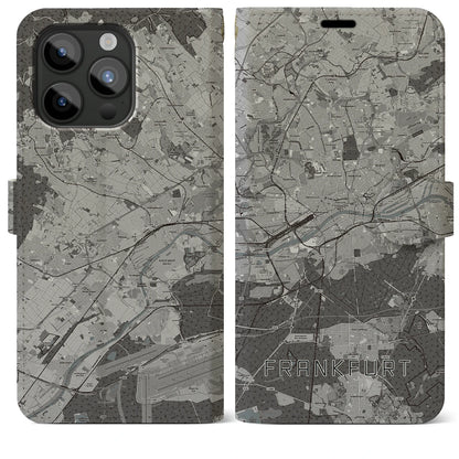 【フランクフルト（ドイツ）】地図柄iPhoneケース（手帳タイプ）モノトーン・iPhone 15 Pro Max 用