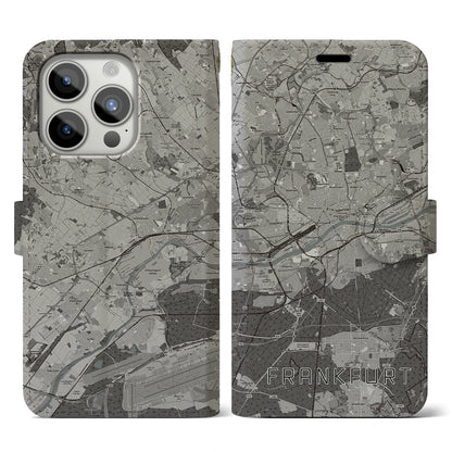 【フランクフルト（ドイツ）】地図柄iPhoneケース（手帳タイプ）モノトーン・iPhone 15 Pro 用