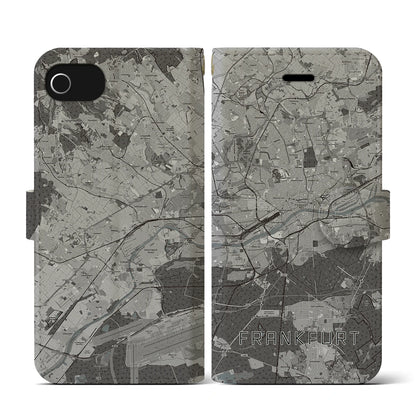 【フランクフルト（ドイツ）】地図柄iPhoneケース（手帳タイプ）モノトーン・iPhone SE（第3 / 第2世代） / 8 / 7 / 6s / 6 用