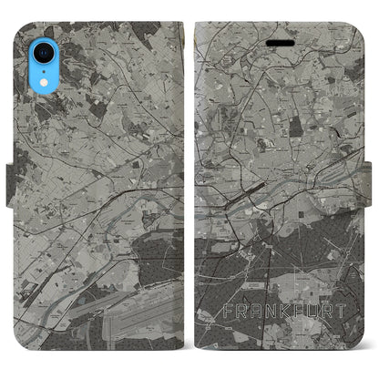 【フランクフルト（ドイツ）】地図柄iPhoneケース（手帳タイプ）モノトーン・iPhone XR 用