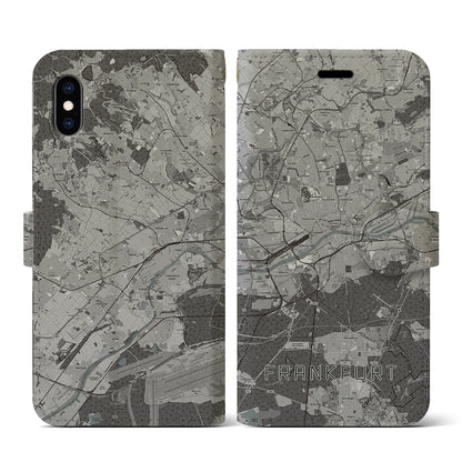 【フランクフルト（ドイツ）】地図柄iPhoneケース（手帳タイプ）モノトーン・iPhone XS / X 用