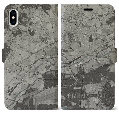 【フランクフルト（ドイツ）】地図柄iPhoneケース（手帳タイプ）モノトーン・iPhone XS Max 用
