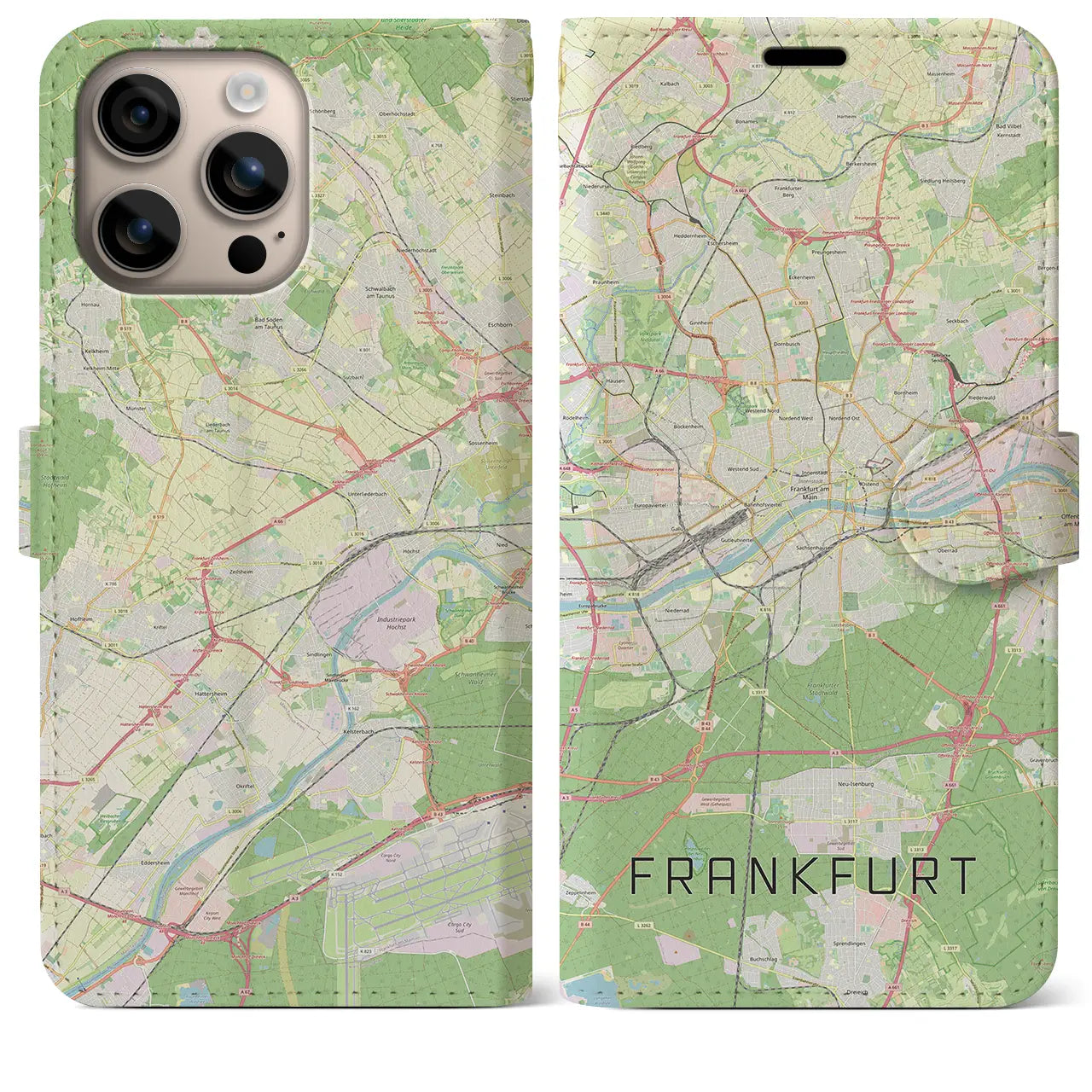 【フランクフルト（ドイツ）】地図柄iPhoneケース（手帳タイプ）ナチュラル・iPhone 16 Plus 用