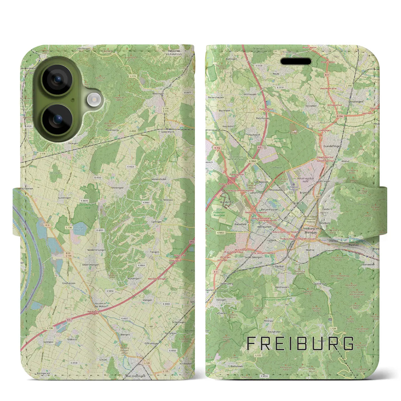 【フライブルク（ドイツ）】地図柄iPhoneケース（手帳タイプ）ナチュラル・iPhone 17 Pro Max 用