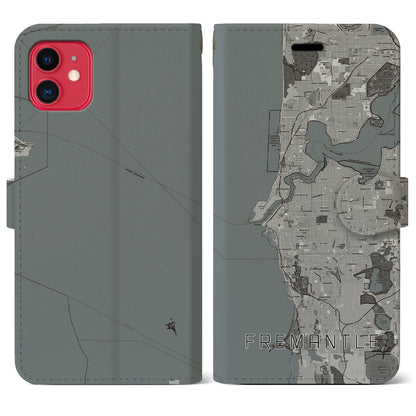 【フリーマントル（オーストラリア）】地図柄iPhoneケース（手帳タイプ）モノトーン・iPhone 11 用