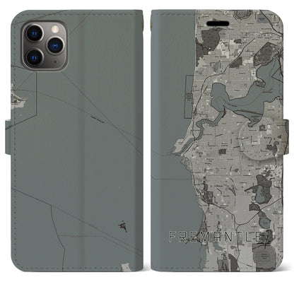 【フリーマントル（オーストラリア）】地図柄iPhoneケース（手帳タイプ）モノトーン・iPhone 11 Pro Max 用