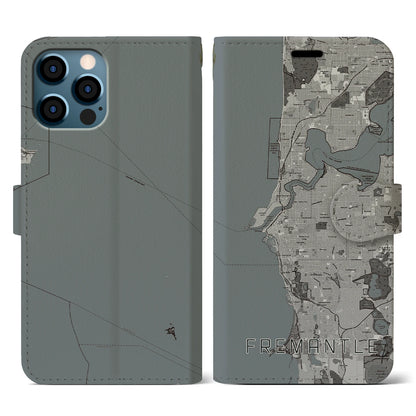 【フリーマントル（オーストラリア）】地図柄iPhoneケース（手帳タイプ）モノトーン・iPhone 12 / 12 Pro 用
