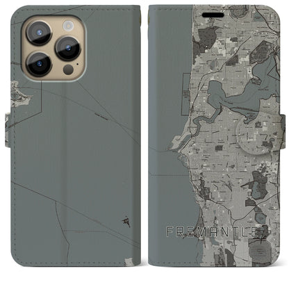 【フリーマントル（オーストラリア）】地図柄iPhoneケース（手帳タイプ）モノトーン・iPhone 14 Pro Max 用