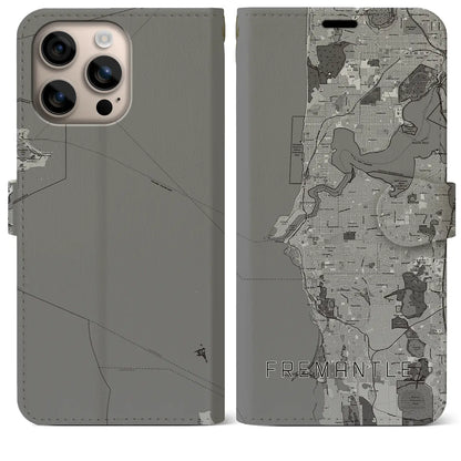 【フリーマントル（オーストラリア）】地図柄iPhoneケース（手帳タイプ）モノトーン・iPhone 16 Plus 用