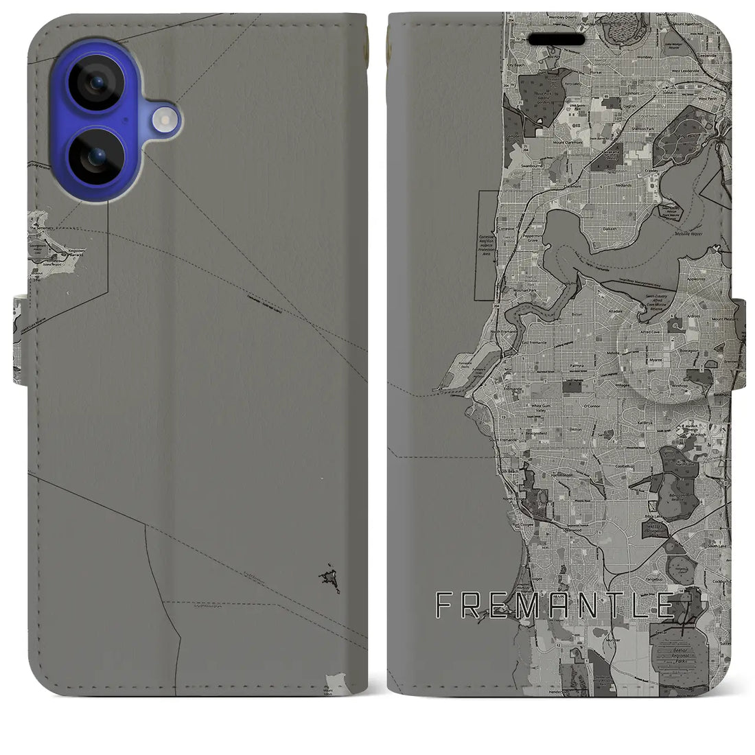 【フリーマントル(オーストラリア)】地図柄iPhoneケース(手帳タイプ)モノトーン・iPhone 16 Pro Max 用