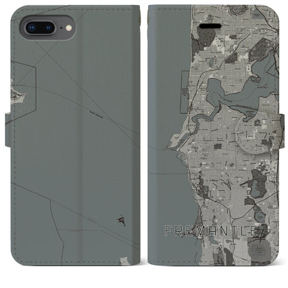 【フリーマントル（オーストラリア）】地図柄iPhoneケース（手帳タイプ）モノトーン・iPhone 8Plus /7Plus / 6sPlus / 6Plus 用