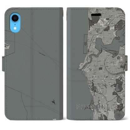 【フリーマントル（オーストラリア）】地図柄iPhoneケース（手帳タイプ）モノトーン・iPhone XR 用