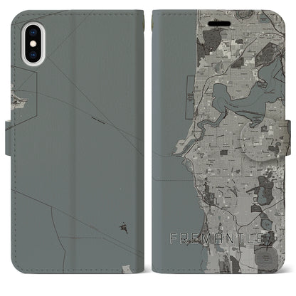 【フリーマントル（オーストラリア）】地図柄iPhoneケース（手帳タイプ）モノトーン・iPhone XS Max 用