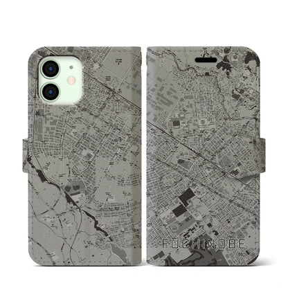 【淵野辺（神奈川県）】地図柄iPhoneケース（手帳タイプ）モノトーン・iPhone 12 mini 用