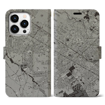 【淵野辺（神奈川県）】地図柄iPhoneケース（手帳タイプ）モノトーン・iPhone 13 Pro 用