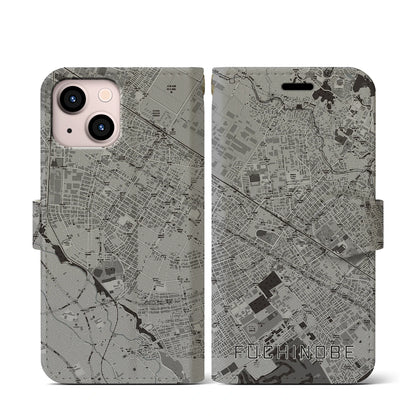 【淵野辺（神奈川県）】地図柄iPhoneケース（手帳タイプ）モノトーン・iPhone 13 mini 用