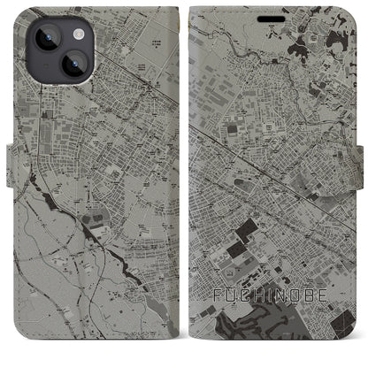 【淵野辺（神奈川県）】地図柄iPhoneケース（手帳タイプ）モノトーン・iPhone 14 Plus 用