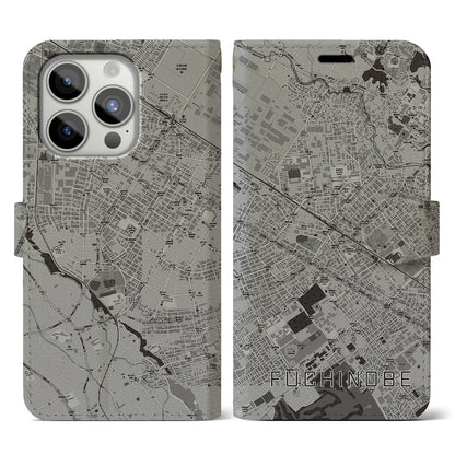 【淵野辺（神奈川県）】地図柄iPhoneケース（手帳タイプ）モノトーン・iPhone 15 Pro 用