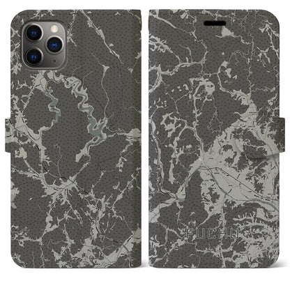 【府中（広島県）】地図柄iPhoneケース（手帳タイプ）モノトーン・iPhone 11 Pro Max 用