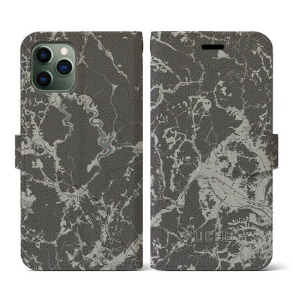 【府中（広島県）】地図柄iPhoneケース（手帳タイプ）モノトーン・iPhone 11 Pro 用