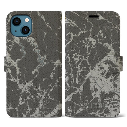 【府中（広島県）】地図柄iPhoneケース（手帳タイプ）モノトーン・iPhone 13 用