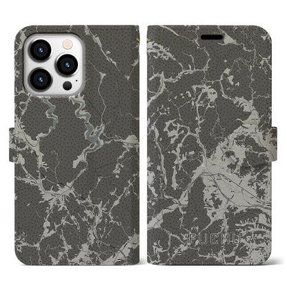【府中（広島県）】地図柄iPhoneケース（手帳タイプ）モノトーン・iPhone 13 Pro 用