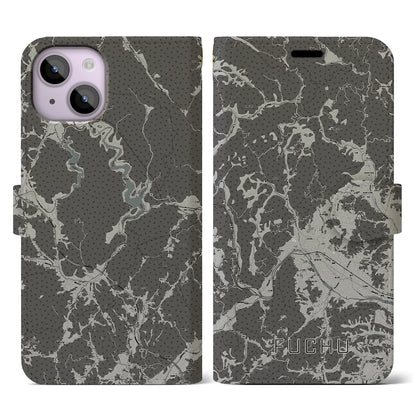 【府中（広島県）】地図柄iPhoneケース（手帳タイプ）モノトーン・iPhone 14 用