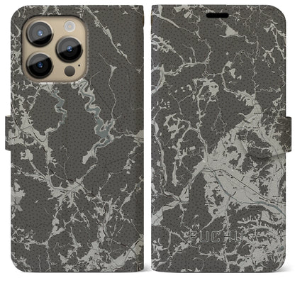 【府中（広島県）】地図柄iPhoneケース（手帳タイプ）モノトーン・iPhone 14 Pro Max 用