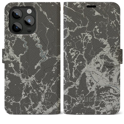 【府中（広島県）】地図柄iPhoneケース（手帳タイプ）モノトーン・iPhone 15 Pro Max 用