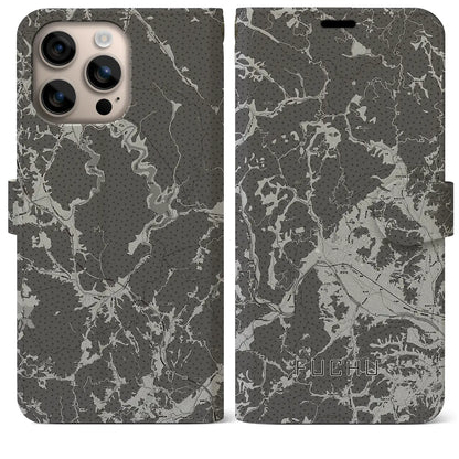 【府中（広島県）】地図柄iPhoneケース（手帳タイプ）モノトーン・iPhone 16 Plus 用