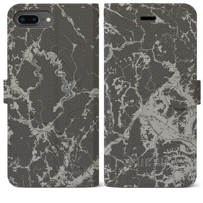 【府中（広島県）】地図柄iPhoneケース（手帳タイプ）モノトーン・iPhone 8Plus /7Plus / 6sPlus / 6Plus 用